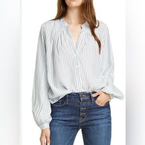 Frame. Striped White Blouse. Powder multi.